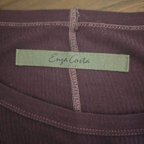 Enza Costa Mulberry Boat Neck Ribbed Sheer Knit Cotton Pullover Top Sz M/L - Picture 2 of 5